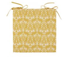 Cojín para silla de algodón amarillo con motivos decorativos blancos