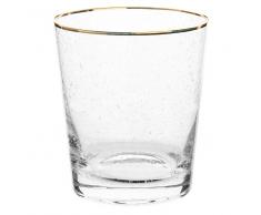 Vaso de cristal con burbujas y ribete dorado