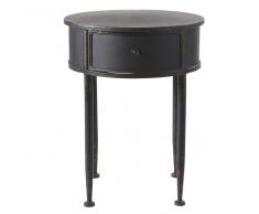 Mesita de noche redonda con 1 cajón de metal negro Alienor