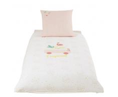 Juego de cama infantil de algodón rosa y blanco 140x200