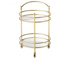 Mesa auxiliar con ruedas de cristal y metal dorado