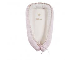 Cuna portátil de algodón color crudo, blanco y rosa
