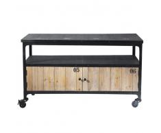 Mueble de TV industrial negro con ruedas de metal y abeto Docks