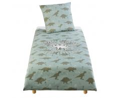Juego de cama infantil de algodón verde caqui con estampado 140x200