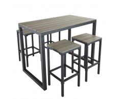 Mesa alta de jardín con 4 taburetes de aluminio L.128 Escale