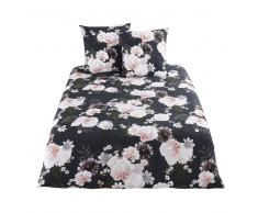 Juego de cama de algodón negro con motivos florales 220x240