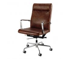 Silla de oficina con ruedas de cuero marrón y metal Teacher