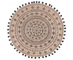 Mantel individual redondo de yute con estampado de mandala