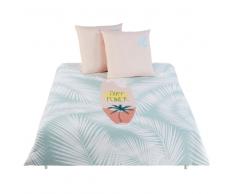 Juego de cama infantil de algodón con estampado rosa, verde y blanco 240x220
