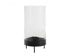 Candelabro de cristal con apariencia de granito y metal negro