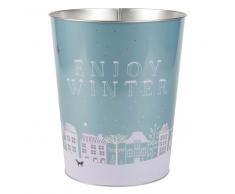 Papelera de metal azul con motivos decorativos