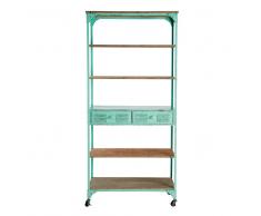 Estantería con ruedas con 2 cajones de abeto y metal verde Brooklyn