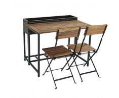 Mesa de jardín con 2 sillas de acacia maciza y metal negro Calathea