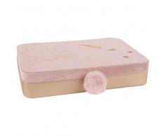 Joyero de terciopelo rosa con estampado de unicornio