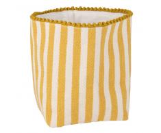 Cesta de pan de algodón amarillo y blanco con motivos decorativos de rayas