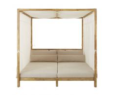Cama con dosel de exterior de resina trenzada y tela marrón claro Maupiti