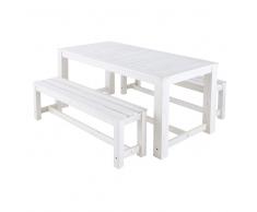 Mesa + 2 bancos de jardín de madera blanca L. 180 cm Bréhat