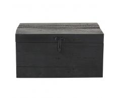 Baúl de madera reciclada negra con grabado