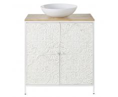 Mueble de lavabo con 2 puertas de mango y metal blanco tallado Kaloa