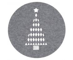 Mantel individual redondo gris con estampado de árbol de Navidad