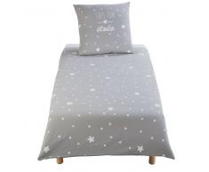 Juego de cama infantil de algodón gris con estampado de estrellas blancas 140x200