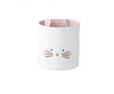 Cesta ratón de tela blanca y rosa