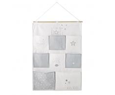 Organizador de pared de algodón gris y blanco
