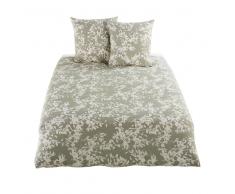 Juego de cama de algodón verde caqui con motivos florales en beige 220x240