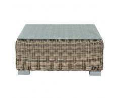 Mesa baja de jardín de vidrio templado y resina trenzada L. 76 cm St Raphaël