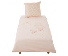 Juego de cama infantil de algodón blanco, rosa y dorado 140x200
