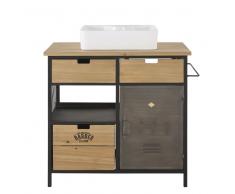 Mueble de lavabo con 3 cajones y 1 puerta de abeto y metal Harvey