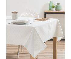 Mantel crudo con motivos en jacquard dorado 150x250