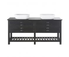 Mueble de lavabo doble de pino reciclado negro Shalini