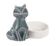 Candelabro gato de porcelana azul
