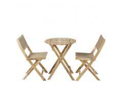 Mesa de jardín para 2 personas con 2 sillas de acacia maciza D.60 Aruba