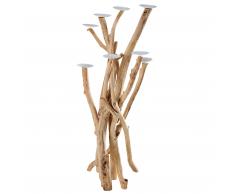 Candelabro de teca y metal blanco