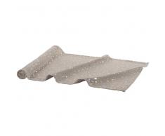 Camino de mesa de algodón lavado gris con motivos decorativos dorados 40x150