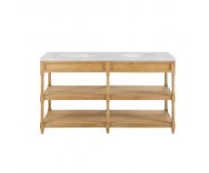 Mueble para lavabo doble de roble macizo y mármol blanco Charline