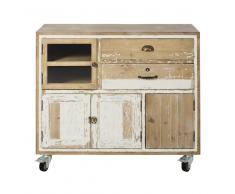 Cajonera con 4 puertas y 2 cajones de pino reciclado blanqueado con ruedas Kinfolk