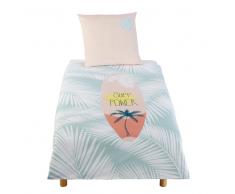 Juego de cama infantil de algodón con estampado rosa, verde y blanco 140x200