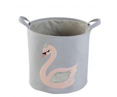 Cesta de tela gris con estampado de cisne rosa