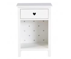 Mesita de noche blanca con estampado de corazones Mila