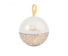 Vela perfumada en forma de bola de Navidad de metal marfil con estampado dorado
