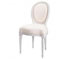 Silla con respaldo medallón en algodón y madera blanca Louis
