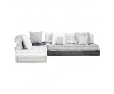 Banco esquinero modulable de 6 plazas de algodón gris y blanco Honfleur