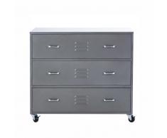 Cómoda con ruedas 3 cajones de metal gris Loft