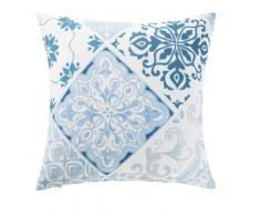 Cojín de exterior con motivos decorativos de baldosas de cemento azules y blancas 45x45
