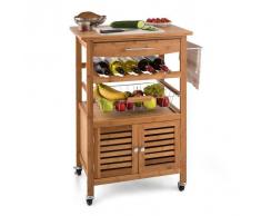 Klarstein Louisiana Carro de cocina Trolley 4 niveles Bambú