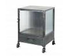 Maisons du Monde Mesa auxiliar con ruedas de metal negro y cristal estriado