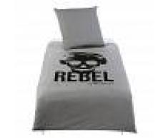 Maisons du Monde Juego de cama infantil de algodón gris antracita con estampado negro 140x200